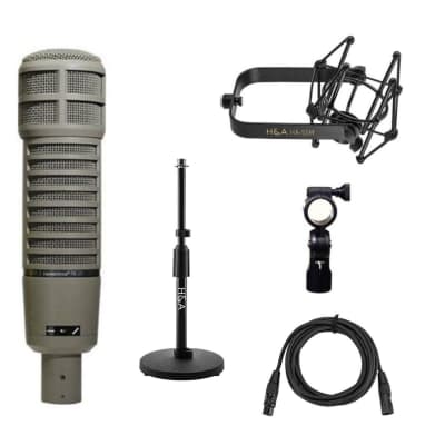 Electro-Voice RE20 Variable-D Dynamic Cardioid Microphone, + Telescoping Tabletop Microphone Stand + H&A Microphone Suspension Shockmount + 10' Premium XLR Cable