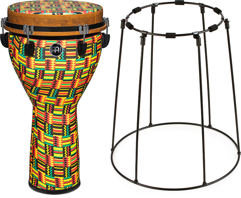 Meinl Percussion Jumbo Djembe - 12-inch - Simbra with Matching Head Bundle  with Meinl Percussion STDJST-BK Travel Djembe Stand