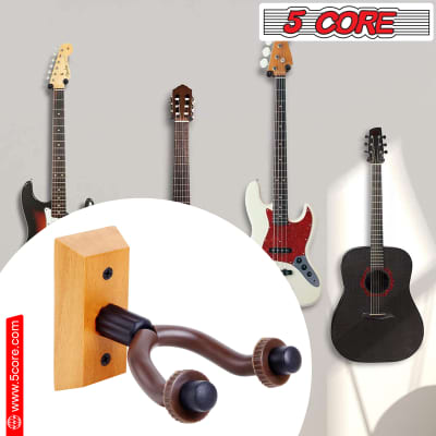 5 Core Guitar Wall Mount Guitar Hanger Wall Hook Holder Sturdy Hardwood for Acoustic Electric Guitar Bass Banjo Mandolin- GH WD 1PC image 15