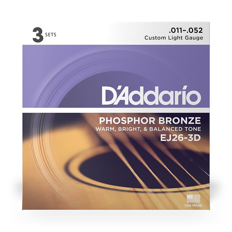 D'Addario Phosphor Bronze Strings, 11-52 Custom Light, EJ26 (3 Sets) image 1