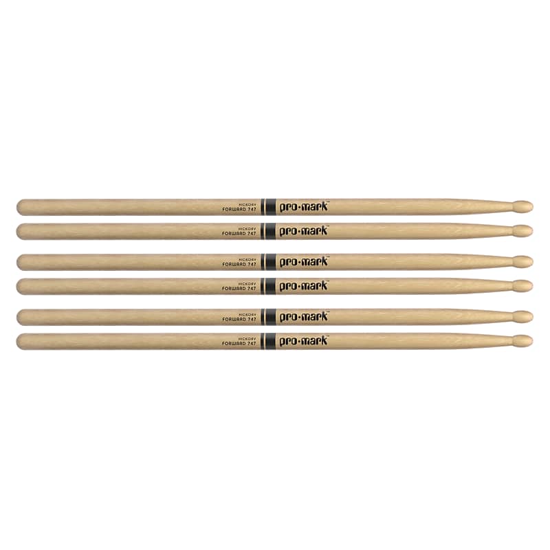 Promark American Hickory TX747W Rock Wood Tip Drum Sticks (3 Pair Bundle) image 1