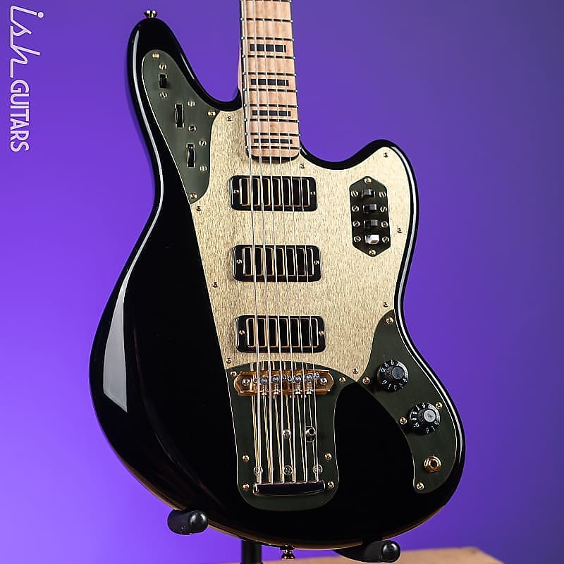 Bilt Relevator Bass VI 6-String Bass Guitar Black w/ Gold Plates image 1