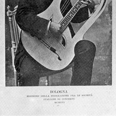 Luigi Mozzani  Lyre Harp Guitar,  c. 1905, ser. #111, black hard shell case. image 18