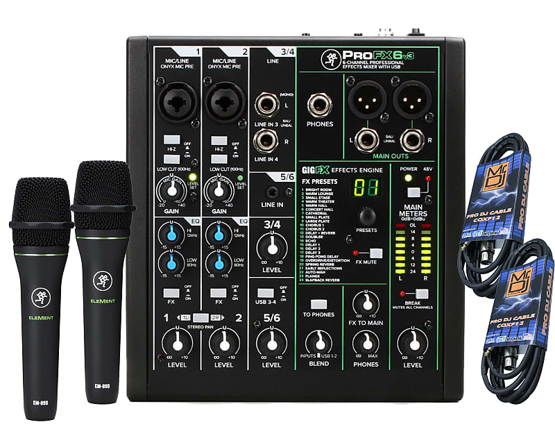 Mackie ProFX6v3 6-Channel Mixer with Built-in Effects and USB + 2