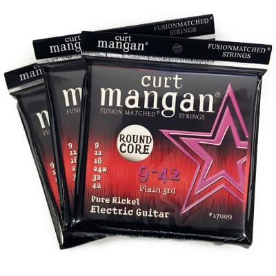 3 Pack | Curt Mangan Pure Nickel Round Core Electric Guitar Strings (09-42) image 2