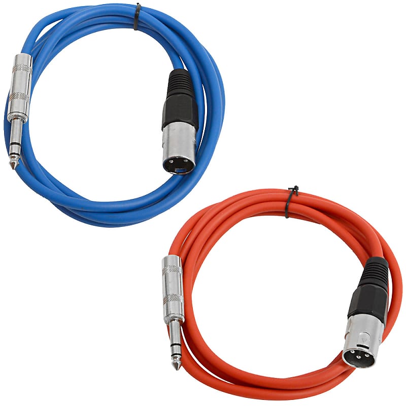 2 Pack of 1/4 Inch to XLR Male Patch Cables 6 Foot Extension Cords Jumper - Blue and Red image 1