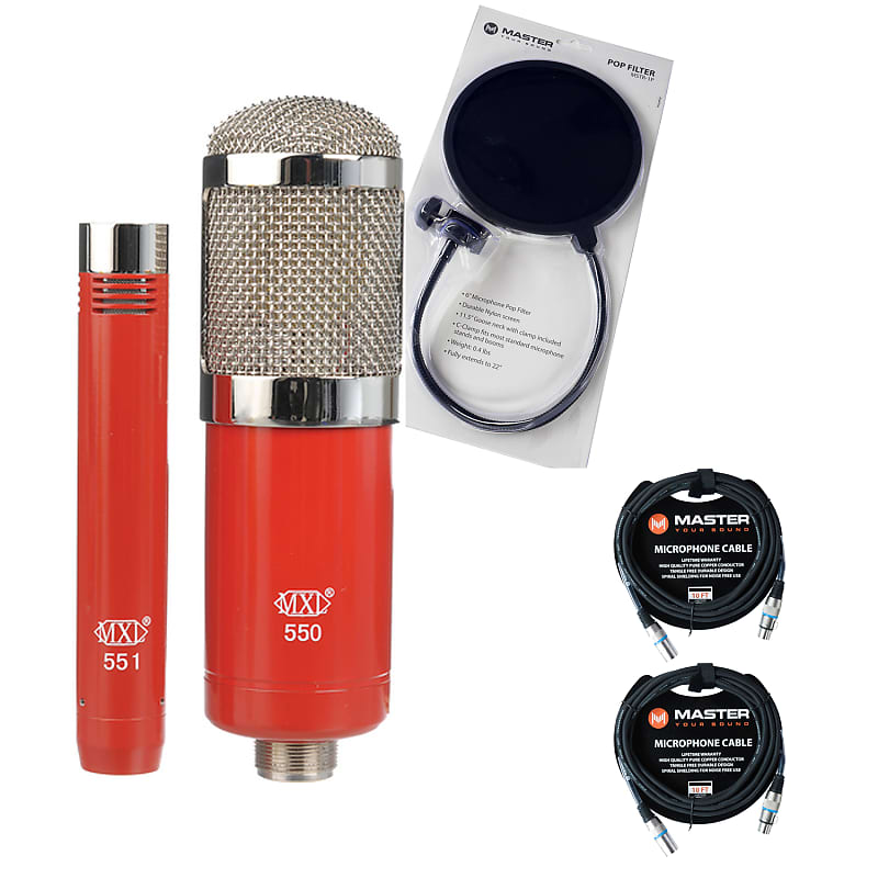 MXL 550/551 Condenser Ensemble Microphone Kit Red w/ Cables & | Reverb