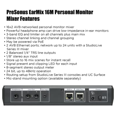PreSonus EarMix 16M AVB Personal Monitor Mixer image 5