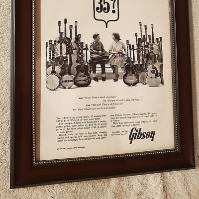 1966 Gibson Guitars Promotional Ad Framed Folk Instruments Banjos, Guitars Original for sale