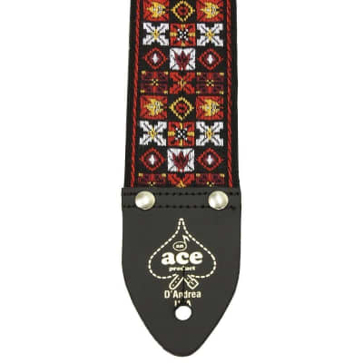 D'andrea Ace Reissue ACE1 X'S & O'S  Jacquard Weave 2" wide Guitar Strap  Red/White image 3