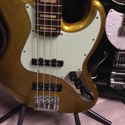 Tagima Black and Gold signature Jazz bass handmade in Brazil 2020 gold sparkle image 3