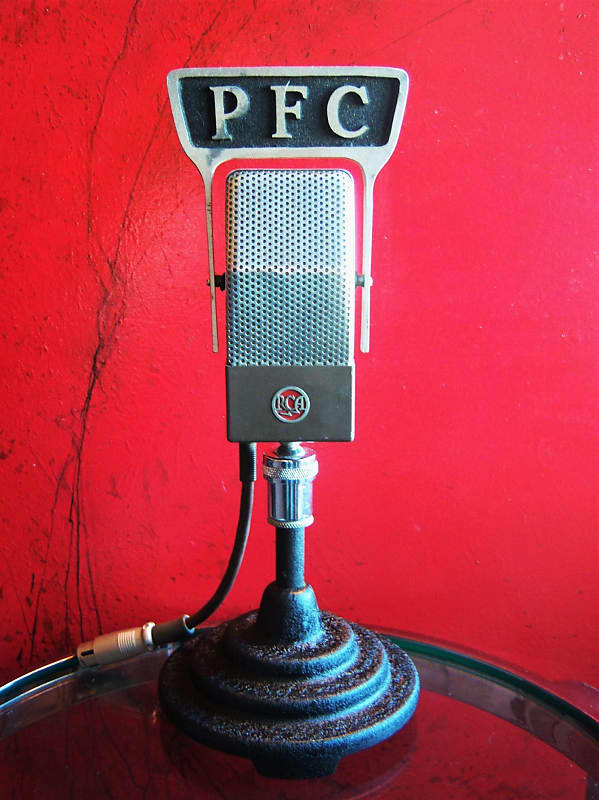 Vintage 1940's RCA 74-B Junior Velocity Ribbon Microphone w original flag  and Bud Radio stand prop