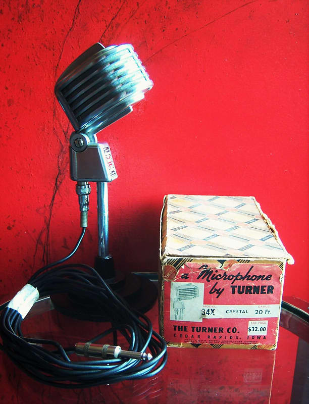 Vintage RARE 1940's Turner 34X crystal / modified dynamic microphone Satin Chrome w cable & box 22D 33D 25D 95D image 1