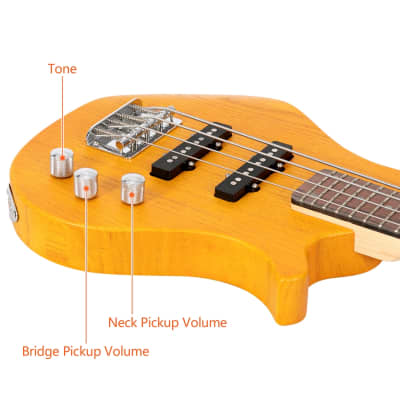 New Glarry GW101 36in Kid's Electric Bass Guitar Yellow image 5