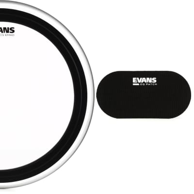 Evans EMAD Clear Bass Drum Batter Head - 20 inch  Bundle with Evans PB2 Double Bass Drum Patch (pair) - Black Nylon image 1