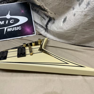 Jackson RR5 RR-5 Randy Rhoads Flying V Guitar with Case MIJ Japan maybe 1996? 2006? White/Gold/Pinstripes image 13