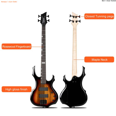 Glarry Burning Fire Bass Guitar Sunset Color 4 String Burning Fire enclosed H-H Pickup Electric Bass image 4