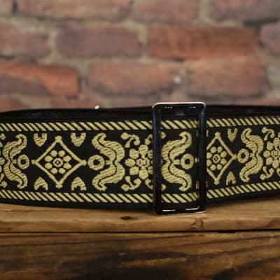 D'Andrea DN-ACE07 Ace Vintage Reissue  Black Old Gold Guitar Strap w/ Fast & Free Shipping image 2