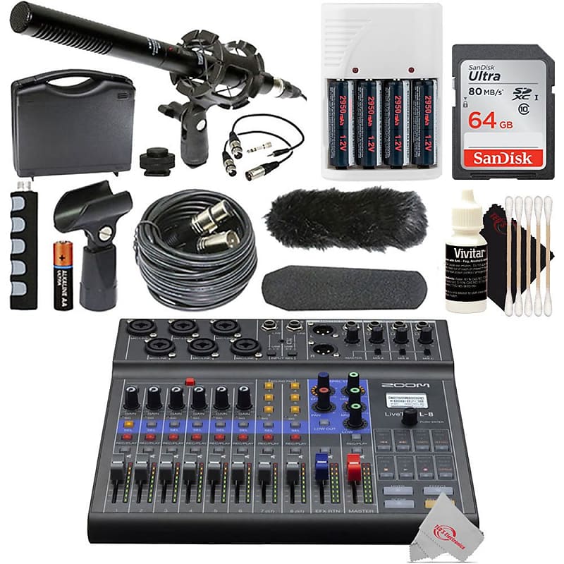 Zoom LiveTrak L-8 Portable Podcast 8-Track Digital Mixer And Multitrack  Recorder + VidPro 1