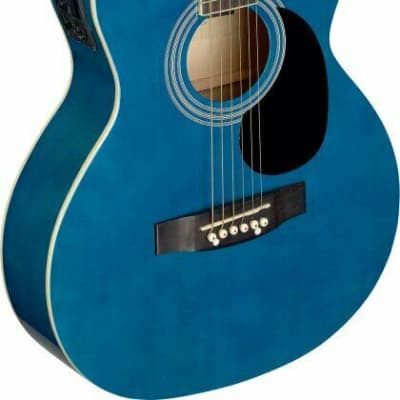 Kona K2TBL Thin Body Acoustic Electric Guitar, Transparent Blue