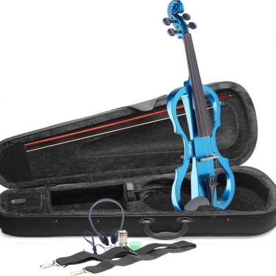 Stagg 4/4 electric violin set w/ metallic blue electric violin, soft case & headphones