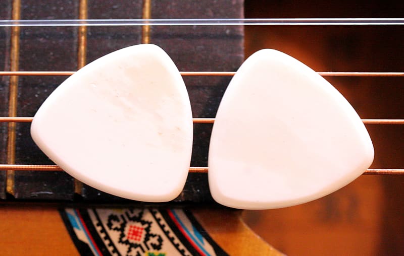 Set of 2 Zebu Buffalo Bone Triangle Guitar Mandolin Pick - Master Artisan Nashville Picks image 1