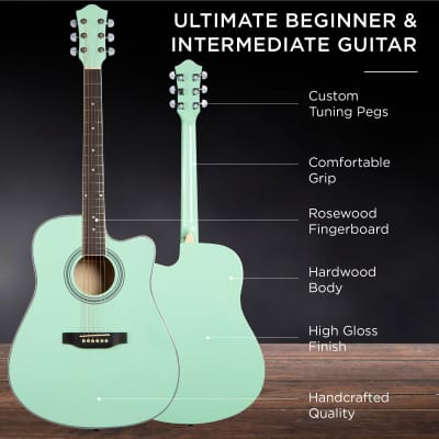 Best Choice Products Full Size Beginner Acoustic Guitar Set with Case, Strap, Capo - 41in-Dark Brown image 17