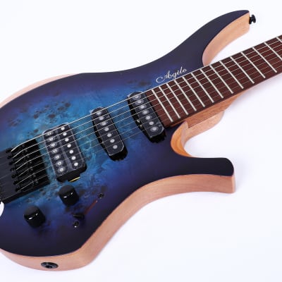 Agile 7 String  Headless Electric Guitar 27" Scale Chiral 727  HSS  Satin Blue / Purple image 6