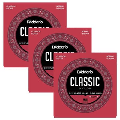 3 Pack of D'Addario EJ27N Student Nylon Classical Guitar Strings (Normal Tension) for sale