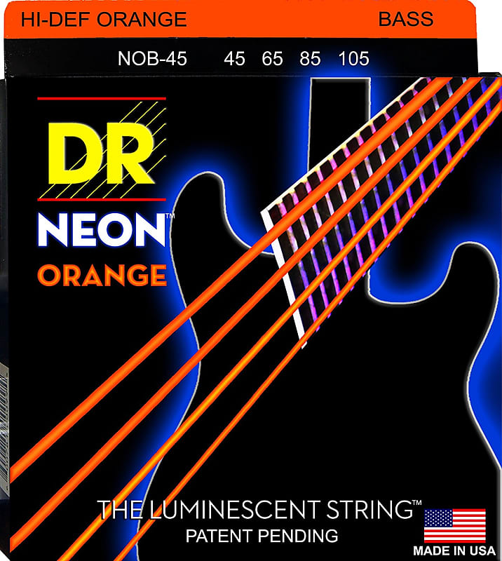 DR  NOB-45 4 string Hi-Def Neon Orange Coated Bass Guitar Strings 45-105 MED Orange image 1