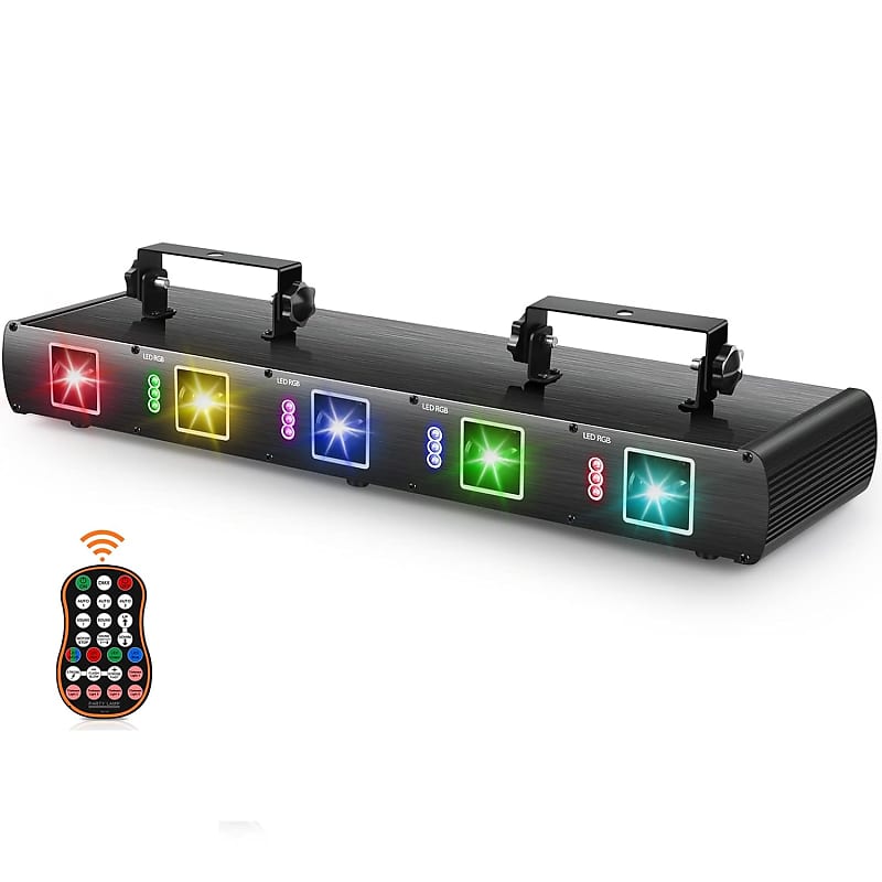 Unbranded 5 Beam Stage Light DJ Laser Light, Effect Sound Activated RGBYC LED Projector Party Music Lights with Remote Control DMX