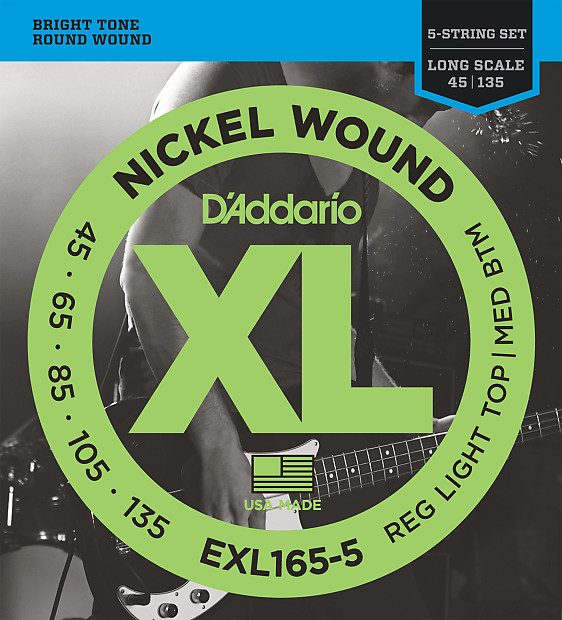 D'Addario EXL165 5-String Nickel Wound Bass Guitar Strings, Custom Light, 45-135, Long Scale image 1