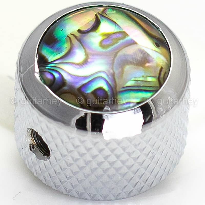NEW (1) Q-Parts Guitar Knob CHROME with NATURAL ABALONE SHELL on Dome KCD-0005 image 1