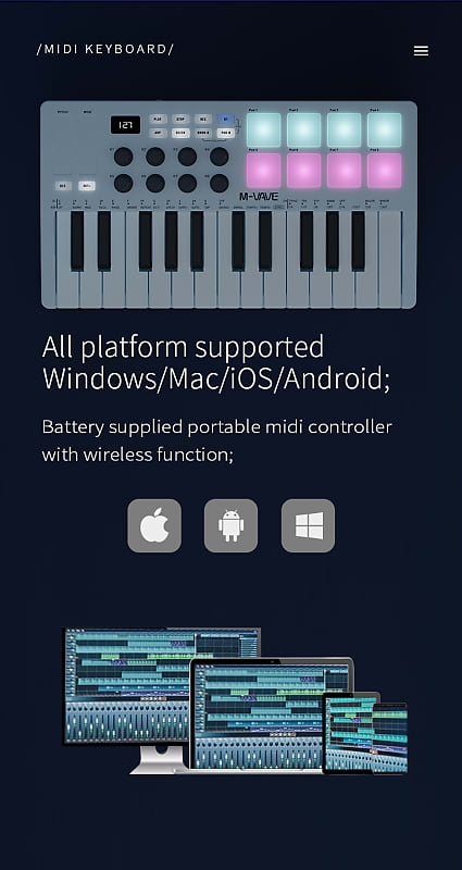 M-VAVE MIDI 25-Key USB MIDI Keyboard Controller 8 Backlit Drum