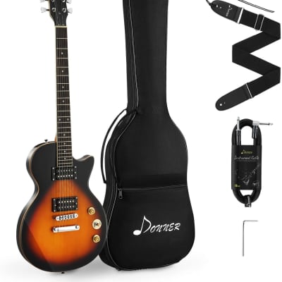 Donner DLP-124 Singlecut Electric Guitar Black w/ Gig Bag & Strap
