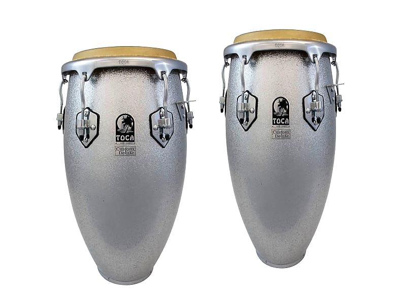 Toca Custom Deluxe Solid Fiberglass Tumba & Conga Drums Set - Silver Sparkle