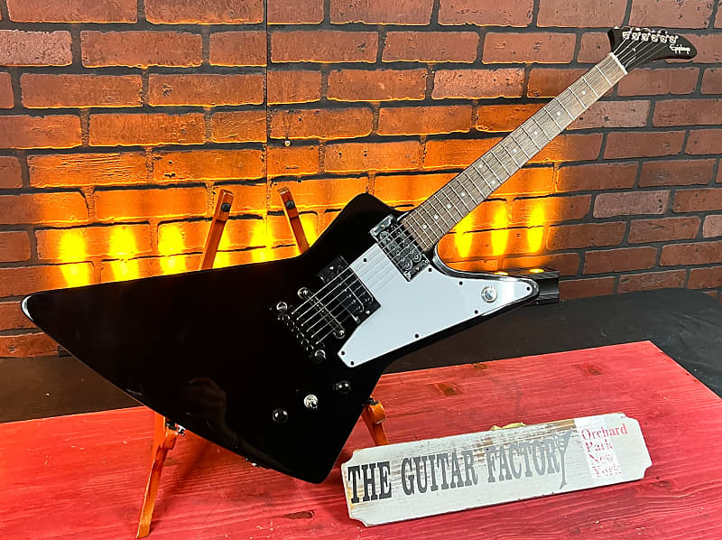 Epiphone Explorer Electric Guitar, Ebony Modded w/Hard Case Reverb