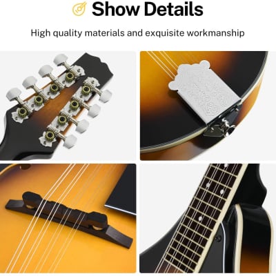A Style Mahogany Mandolin with Tuner String Gig Bag and Guitar Picks Bundle Full Kit image 4