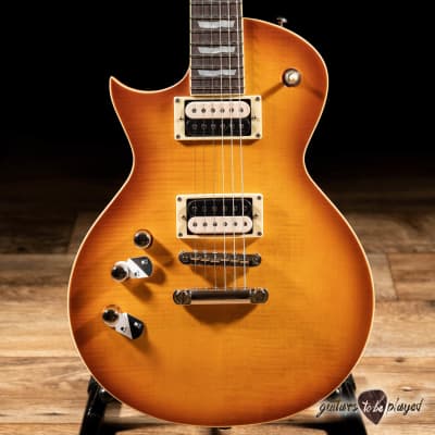 ESP LTD Deluxe EC-1000T LH Left-Handed Flame Top Guitar – Honey Burst Satin image 2
