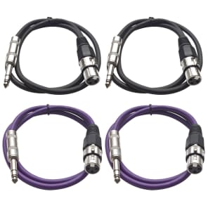 Seismic Audio SATRXL-F3-2BLACK2PURPLE 1/4" TRS Male to XLR Female Patch Cables - 3' (4-Pack)