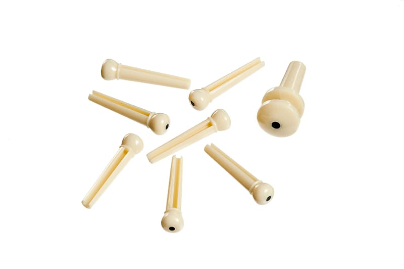 Planet Waves Injected Molded Bridge Pins with End Pin, Set of 7, Ivory with Black Dot image 1
