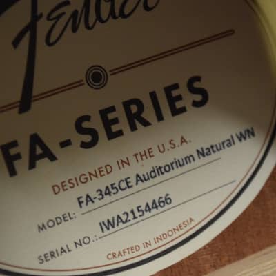 Fender FA-345CE Auditorium Acoustic-electric Guitar - Natural image 12