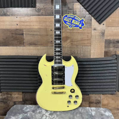 Clone Sg Style Electric Guitar 2022 - Cream Yellow Relic image 1