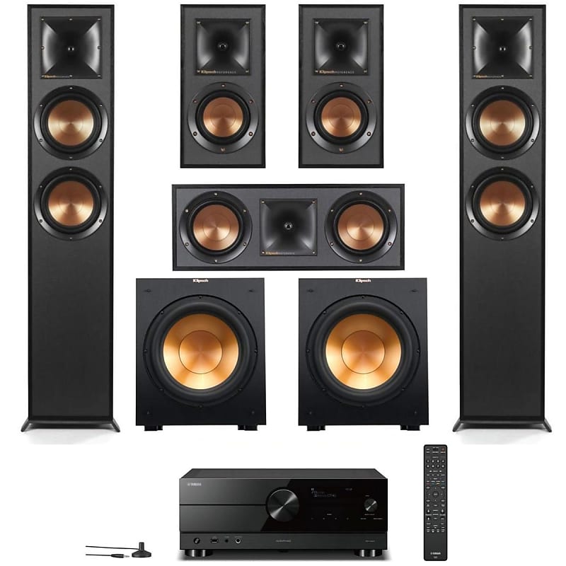 Klipsch Reference 5.2 Home Theater System, Bundle 2x R-625FA Floorstanding 2x R-12SW Subwoofer, R-52C Center, R-41M Bookshelf Speakers, and Integra DRX 3.4 100W 9.2-Channel 8K Network AV Receiver  			
