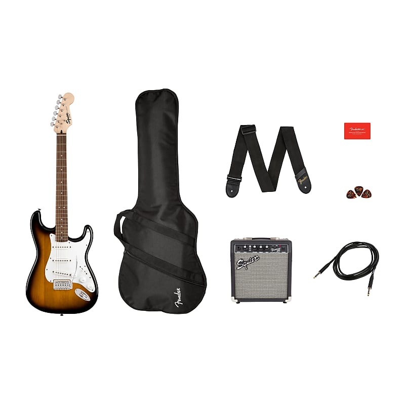 Squier Stratocaster Starter Pack with Indian Laurel Fretboard and Frontman 10G Combo Amp 2018 - Brown Sunburst image 1