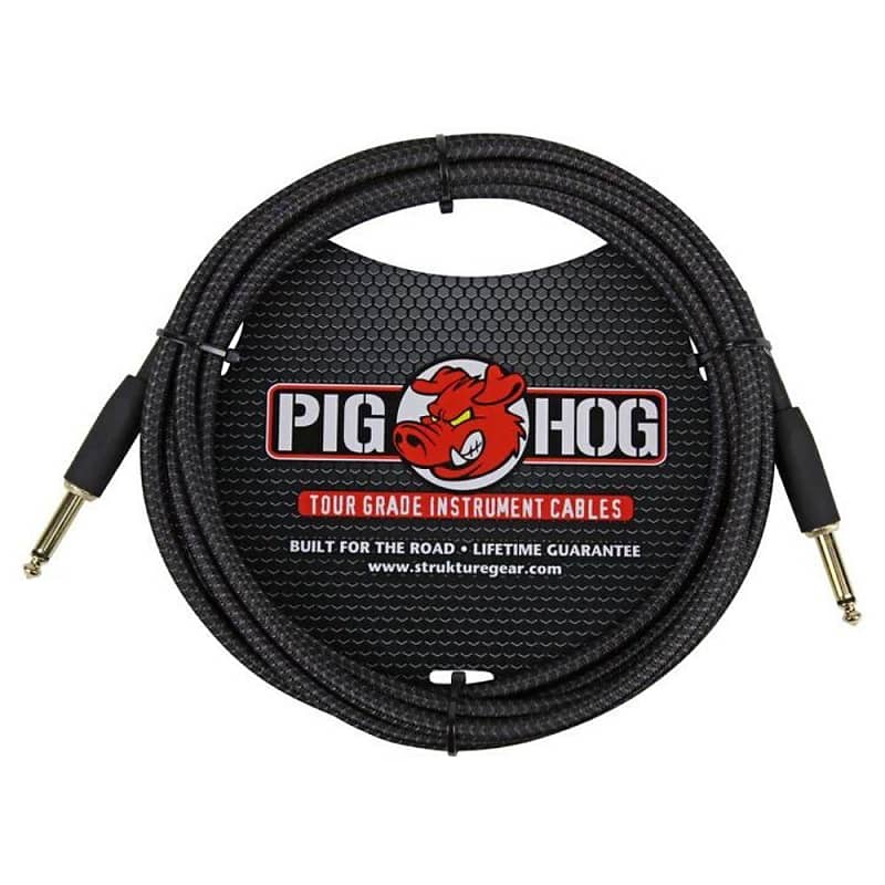 Pig Hog PCH10BK Black Woven Instrument Cable 10-Feet, Straight to Straight Ends image 1
