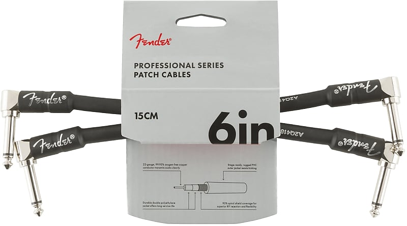 Genuine Fender Professional Series Instrument Cable 2-Pack, Angle/Angle 6" Black image 1