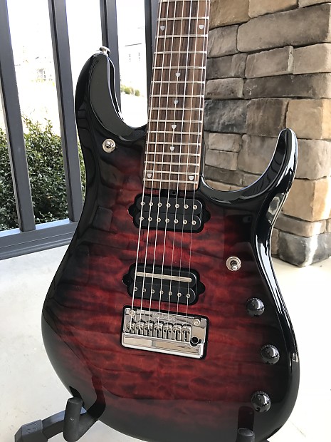 Ernie Ball Music Man John Petrucci JP7 BFR Ruby Red Burst Quilt w