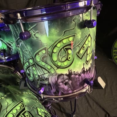 Rikki Rockett's Poison, Rockett Drum Works "Zombie" Kit: 22", 12", 14", 16", 6x14" Snare. Purple Hardware 2012 - Custom Graphics By Craig Fraser. SIGNED! image 15