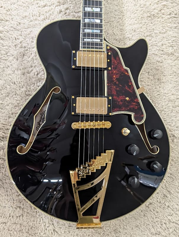 D'Angelico Excel SS Semi-Hollow Body Electric Guitar with Hard Case, Solid Black image 1
